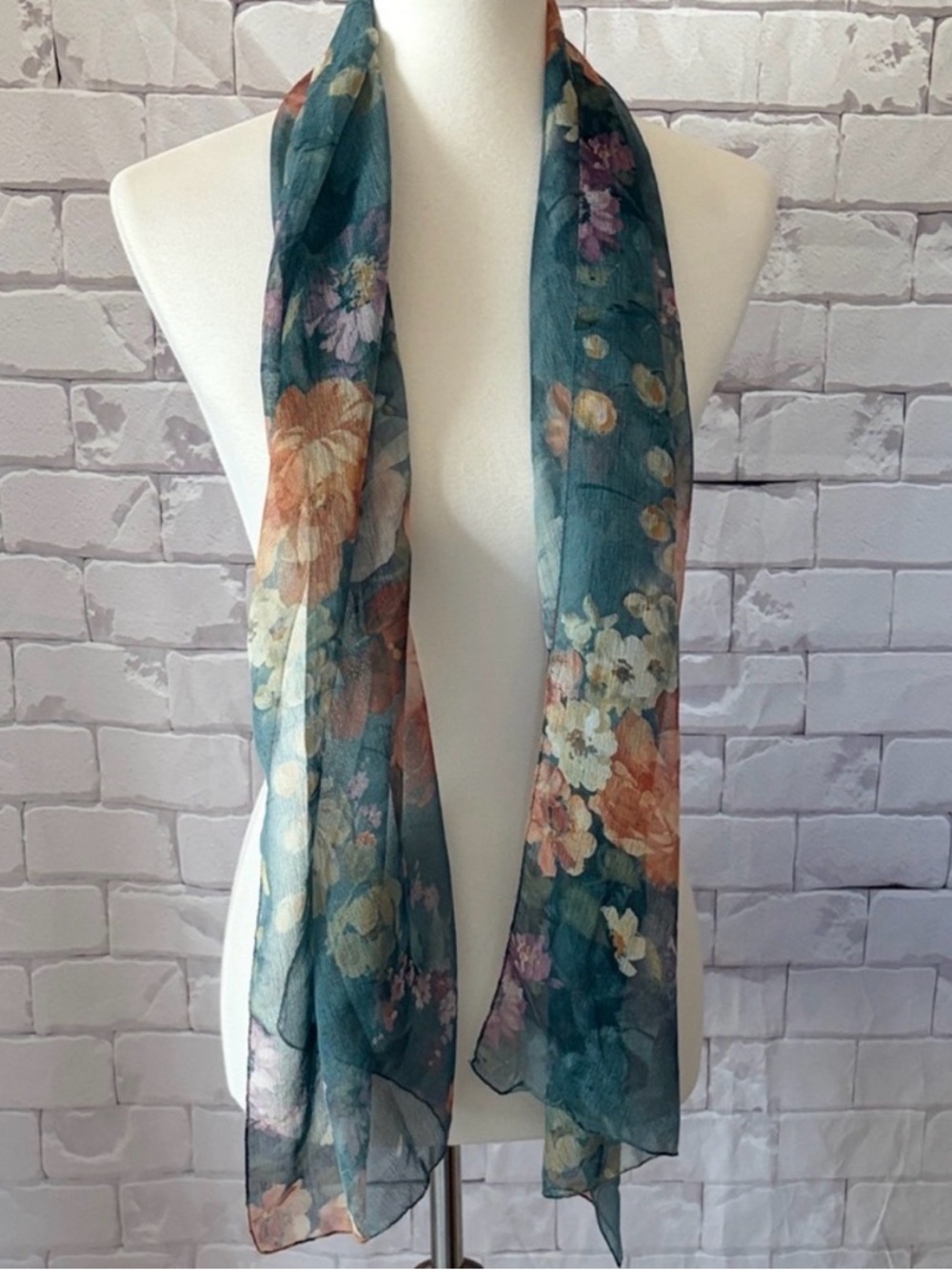 Floral Sheer Teal Scarf - Lightweight Women's Accessory